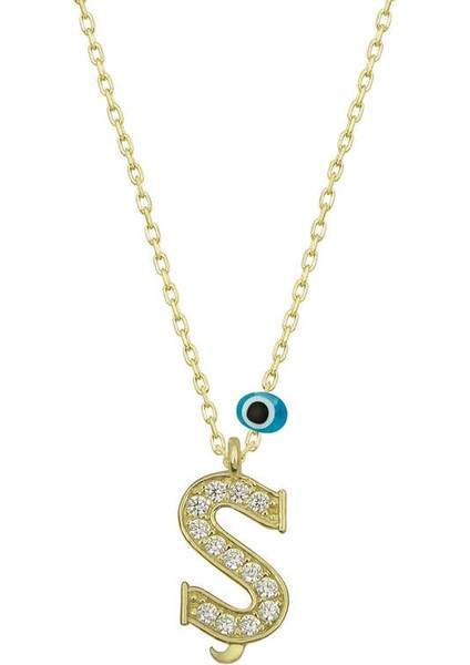 925 Ayar Gümüş Nazar Gold Ş Harfi Kadın Gümüş Kolye (T6796) (336336)
