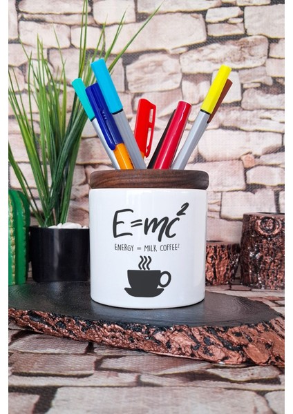 E=mc2 Eğlenceli Kimya Öğrenci Hediye Baskılı Seramik Kalemlik Masaüstü Düzenleyici
