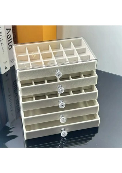 5 Katlı Şeffaf Akrilik Kadife Takı Kutusu Yüzük ve Takı Organizatörü