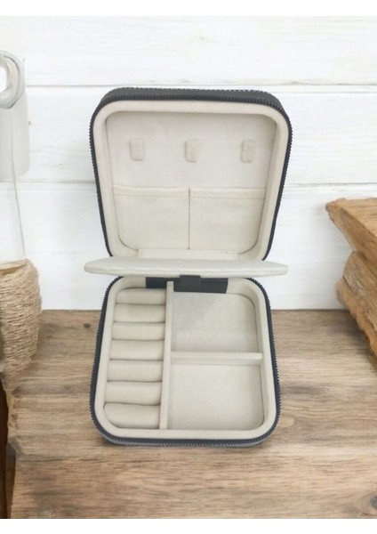 Orta Boy Takı Saklama Kutusu, Seyahat Mücevher Çantası, Ahşap ve Deri Tasarım fiyatları