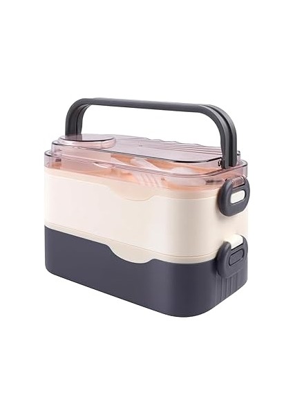 1350 ml Iki Kat Üç Bölme Paslanmaz Çelik Lunch Box Yeni Nesil Sefer Tası-Sos Kaseli Model