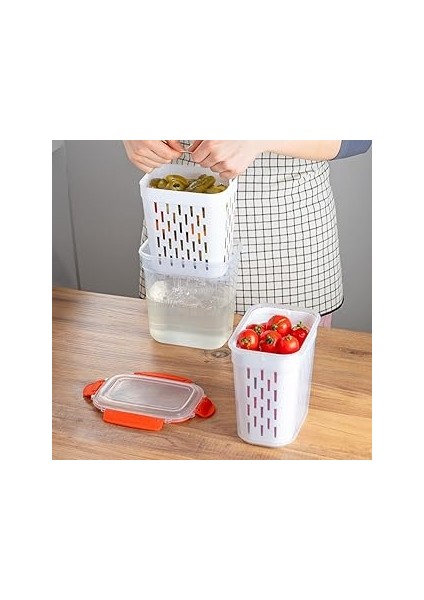 1047 Turuncu Kilitli Kapaklı Süzgeçli Turşuluk Zeytinlik Çok Amaçlı Dikdörtgen Saklama Kabı