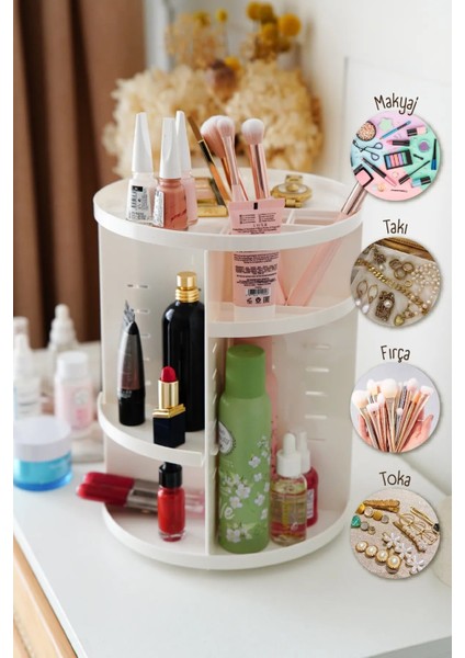 Beyaz ve Turkuaz Renkli 360 Derece Dönebilen Makyaj Düzenleyici fiyatları
