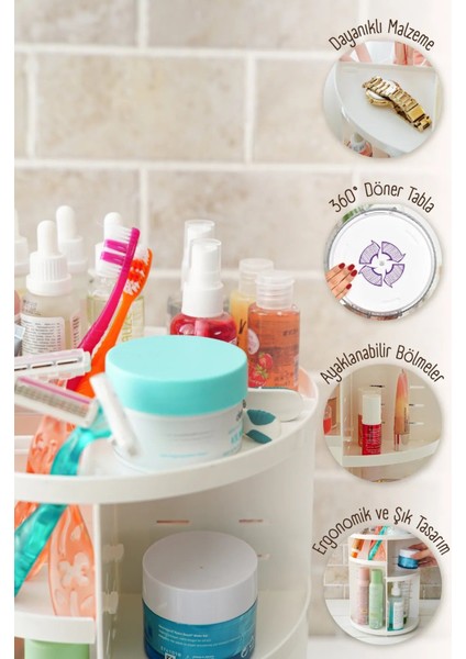 Beyaz ve Turkuaz Renkli 360 Derece Dönebilen Makyaj Düzenleyici modelleri