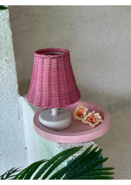 Pembe Rattan ve Bambu Masa Üstü Kablosuz Pilli Abajur Beyaz fiyatları