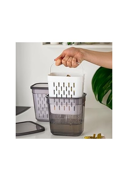 1045 Süzgeçli Turşuluk Zeytinlik Çok Amaçlı Dikdörtgen Saklama Kabı - 2 Lt Füme