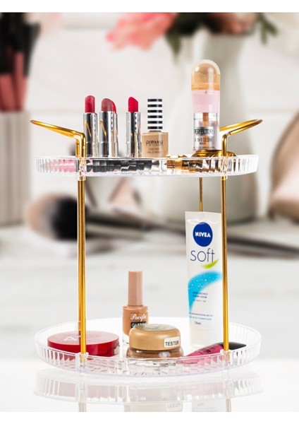Iki Katlı Turuncu Makyaj ve Kozmetik Düzenleyici, Şık ve Fonksiyonel Banyo Standı