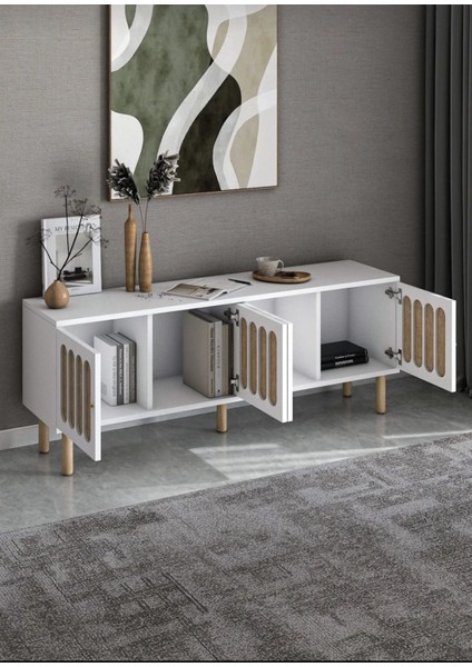 İskandinav Tv Sehpası ,tv Ünitesi , Konsol Jüt Kumaşlı Mdf E180xd39xy49cm (ÖZEL TASARIM) modelleri