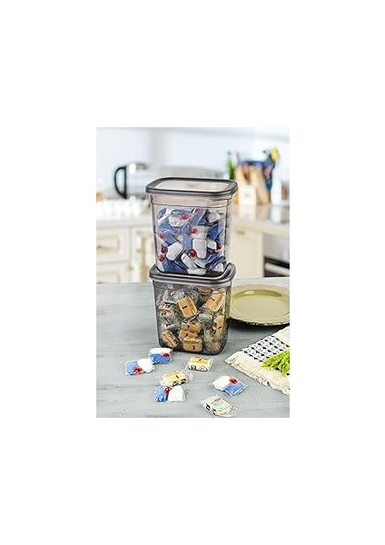 Etiketli 1150 ml 2li Peggy Dikdörtgen Deterjan Saklama Kabı Seti Antrasit