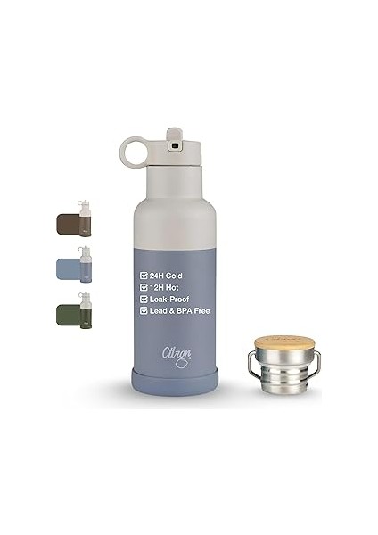 Citron Yalıtımlı Paslanmaz Çelik Su Şişesi, Mavi – 500 Ml, Bpa ve Kurşun Içermez, Sızdırmaz Pipet/ş