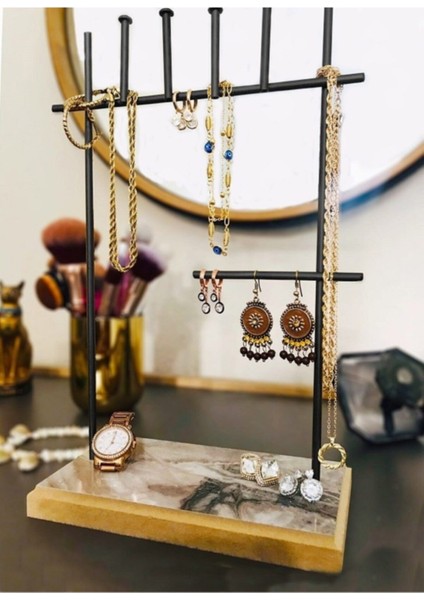 Beyaz Takı Düzenleyici, 7 Çubuklu, Takı Standı, Küpe, Bileklik, Kolye Organizatörü