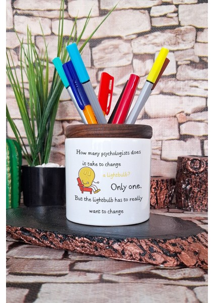 Psychologist Psikolog Eğlenceli Hediyelik Baskılı Seramik Kalemlik Masaüstü Düzenleyici