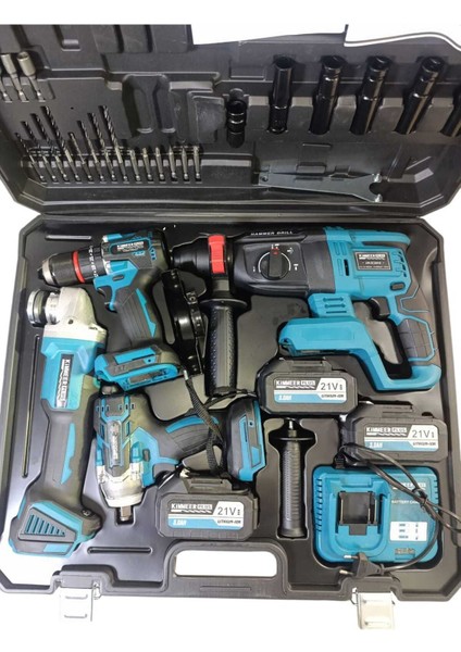 Profesyonel 4'lü Şarjlı Set, Akülü Matkap, Spiral, Torklu, 3 Batarya, Şarj Aleti fiyatları