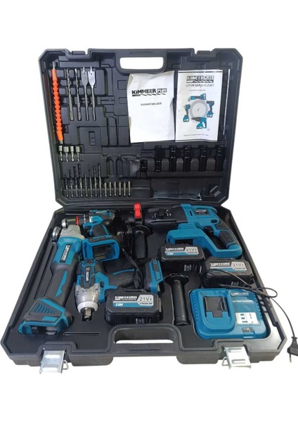 Profesyonel 4'lü Şarjlı Set, Akülü Matkap, Spiral, Torklu, 3 Batarya, Şarj Aleti modelleri