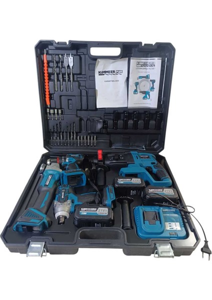 Profesyonel 4'lü Şarjlı Set, Akülü Matkap, Spiral, Torklu, 3 Batarya, Şarj Aleti fırsatları