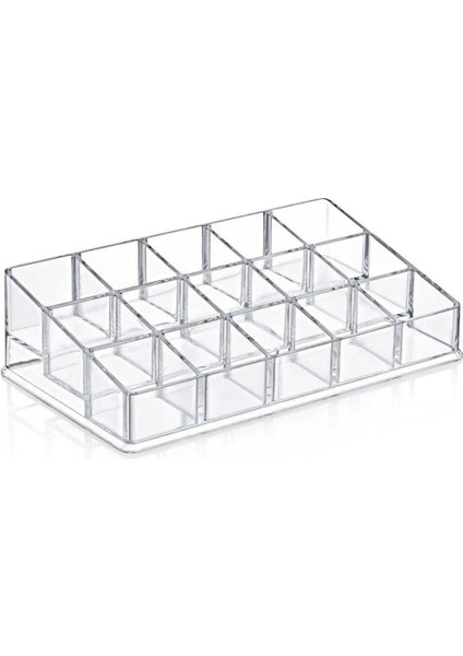 Şeffaf 15 Bölmeli Makyaj Organizeri, Ruj, Oje ve Fırça Saklama Kutusu fırsatları