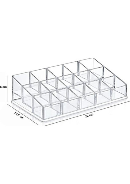 Şeffaf 15 Bölmeli Makyaj Organizeri, Ruj, Oje ve Fırça Saklama Kutusu indirimleri