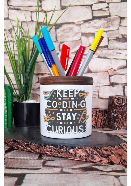 Keep Coding Yazılımcı Mühendis Komik Hediyelik Baskılı Seramik Kalemlik Masaüstü Düzenleyici