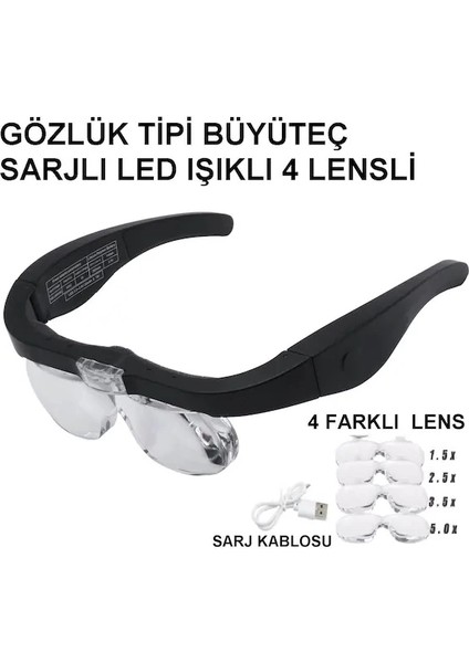 - Şarjlı Gözlük Büyüteç 4 Farklı Lens -11537DC