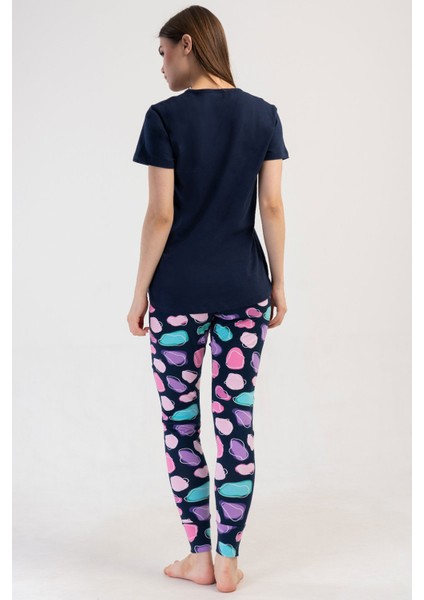 Pamuklu Kadın Kısa Kol Bluzu Uzun Tayt Pijama Takım , 408253 modelleri