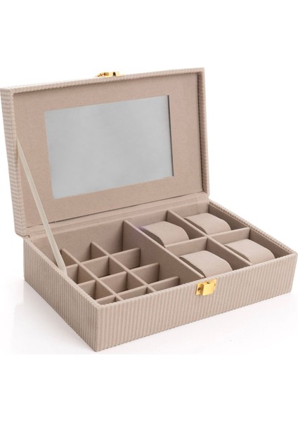 Aynalı Ekru Kadife Takı Organizer, Kutusu, 25X16X7 cm fiyatları