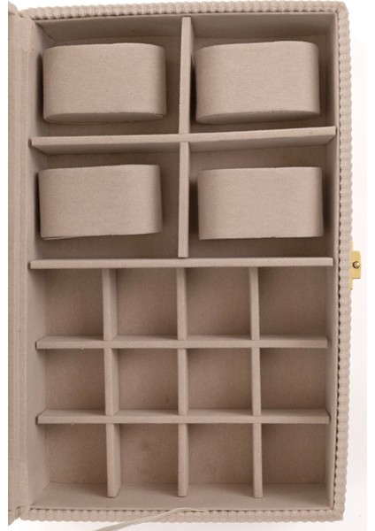Aynalı Ekru Kadife Takı Organizer, Kutusu, 25X16X7 cm