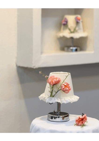 Ipek Gelincik Kablosuz Pilli Masa Lambası, Şık ve Hafif Tasarım, Gümüş Krem Renk