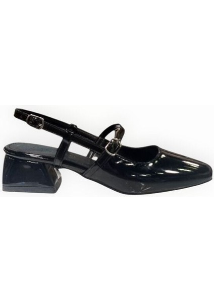 Kadın Küt Burun Topuklu Ayakkabı Siyah Rugan - 39
