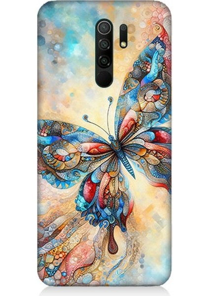 Xiaomi Redmi 9 Uyumlu Parlayan Renkli Kelebek Desenli Silikon Kılıf
