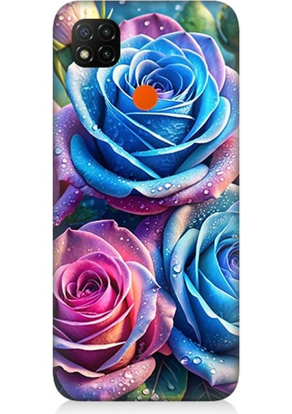 Xiaomi Redmi 9c Uyumlu Gökkuşağı Renkli Güller Desenli Silikon Kılıf