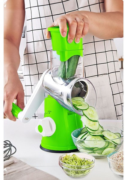 Doğrayıcı Çevirmeli Değirmen Çelik Rulo Kollu Manuel Sebze Vantuzlu