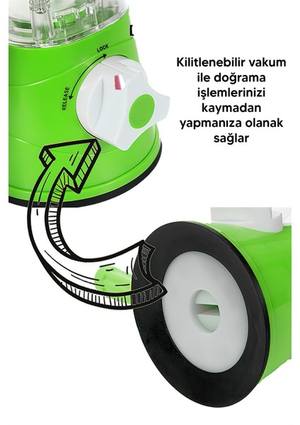 Doğrayıcı Çevirmeli Değirmen Çelik Rulo Kollu Manuel Sebze Vantuzlu