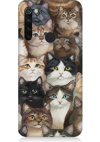Xiaomi Redmi Note 8 Uyumlu Kedi Kalabalığında Kaos Desenli Silikon Kılıf