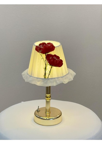 Ipek Gelincik Kablosuz Pilli Masa Lambası, Uzun Parlak Gold, Krem Renkli