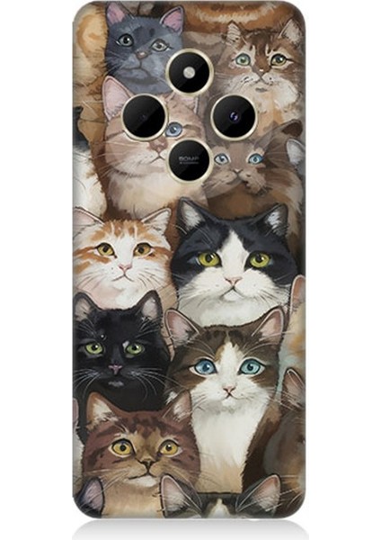Xiaomi Redmi 14C Uyumlu Kedi Kalabalığında Kaos Desenli Silikon Kılıf