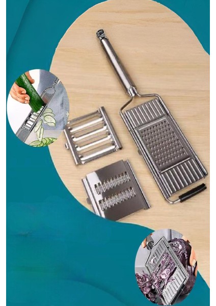 3 Başlıklı Paslanmaz Sebze Dilimleyici – Ergonomik Tutma Kolu & Kaydırmaz Taban!