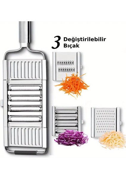 3 Başlıklı Paslanmaz Sebze Dilimleyici – Ergonomik Tutma Kolu & Kaydırmaz Taban! fırsatları