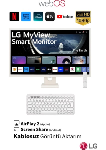 Webos Akıllı Tv Wi-Fi Apple-Android Bağlantı IPS 1920X1080 Fulhd 32 Inç 80 Ekran Smart Monitör Tv