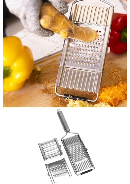 3 Başlıklı Paslanmaz Sebze Dilimleyici – Ergonomik Tutma Kolu & Kaydırmaz Taban!