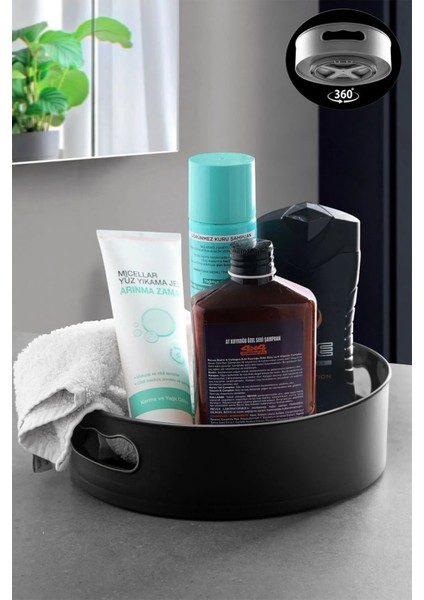 360 Derece Dönen Çok Amaçlı Siyah Organizer Tepsi