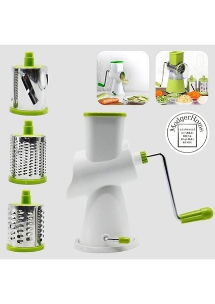 Pratik Paslanmaz Çelik 3 Başlıklı Doğrayıcı Kollu Rende Çevirmeli Doğrayıcı Rende Değirmen Rondo