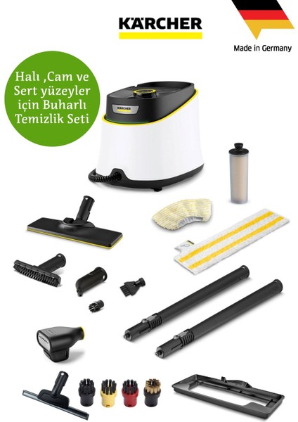 Kärcher Sc 3 Deluxe Buhar Temizleyici - Sert Zemin, Halı, Fayans ve Camlarda Yüksek Performans, Uzun Süreli Kullanım ve Çevre Dostu Temizlik+Full Yedek Temizlik Seti +Tüy&Tiftik toplama Makinesi