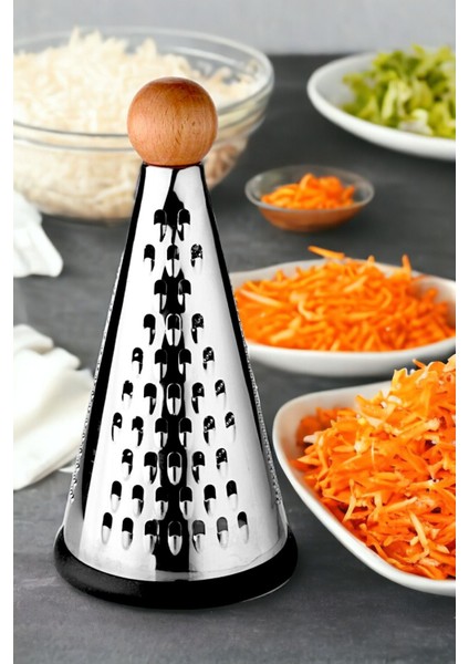 Ahşap Topuz Tutuculu 3 Taraflı Paslanmaz Çelik Lüks Şef Rendesi Orta Boy 26*13 cm