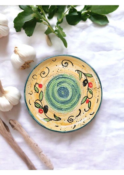 Zeytin Temalı El Yapımı ve El Boyaması 21 cm Seramik Rende - Sağlıklı ve Şık Püre Yapımı