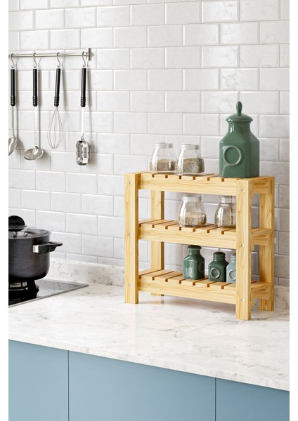 Çok Amaçlı Doğal Ahşap Banyo ve Mutfak Düzenleyici Raf