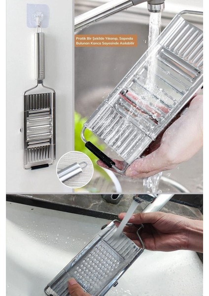 Pratik Rende 3 Farklı Başlıklı Tutmalı Kaydırmaz Taban Çelik Sebze Peynir Dilimleyici Ayarlanabili fırsatları