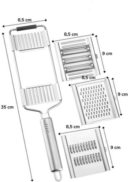 Pratik Rende 3 Farklı Başlıklı Tutmalı Kaydırmaz Taban Çelik Sebze Peynir Dilimleyici Ayarlanabili
