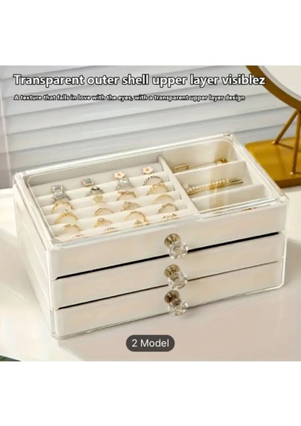 Şeffaf 3 Çekmeceli Takı Kutusu, Düzenleyici, Organizatör, 13X23X10 Cm, Turuncu