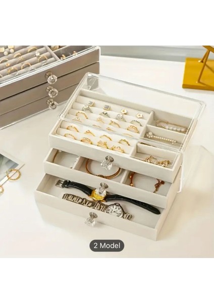 Şeffaf 3 Çekmeceli Takı Kutusu, Düzenleyici, Organizatör, 13X23X10 Cm, Turuncu fiyatları