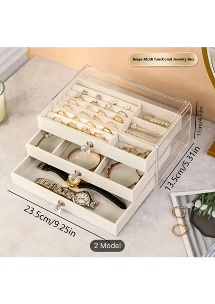 Şeffaf 3 Çekmeceli Takı Kutusu, Düzenleyici, Organizatör, 13X23X10 Cm, Turuncu modelleri